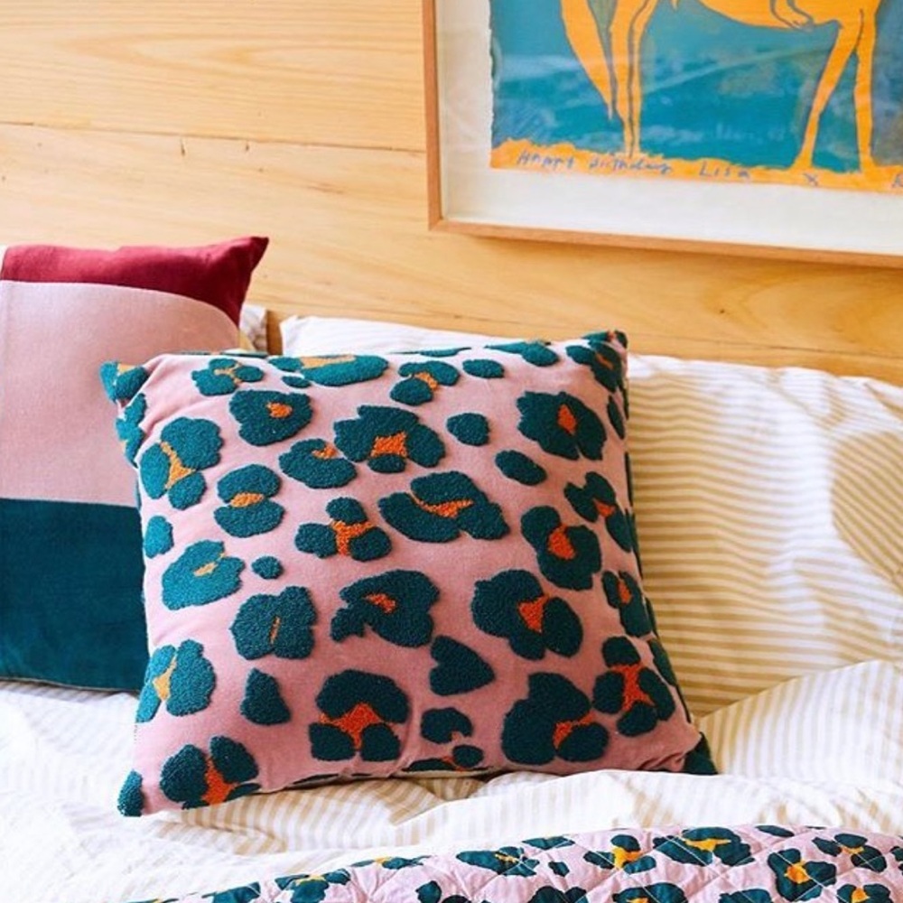Pink and Blue Leopard Print Pillow